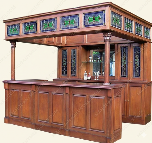 10ft Carved Mahogany Stained Glass Canopy Pub Bar