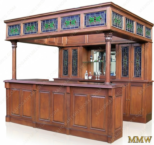 10ft Carved Mahogany Stained Glass Canopy Pub Bar