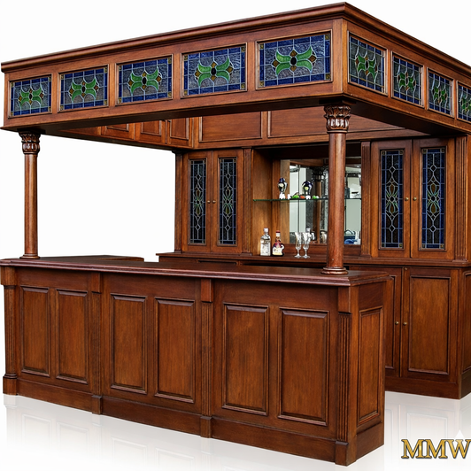 10ft Carved Mahogany Stained Glass Canopy Pub Bar