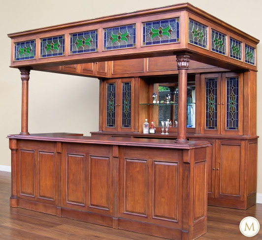 10ft Carved Mahogany Stained Glass Canopy Pub Bar