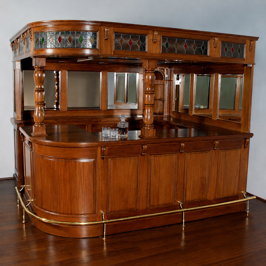 9.5ft Mahogany Stained Glass Corner Pub Bar