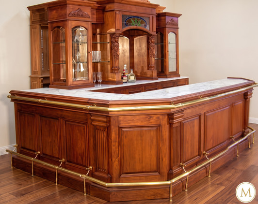 12ft Mahogany Distressed Corner Pub Bar w/ Marble