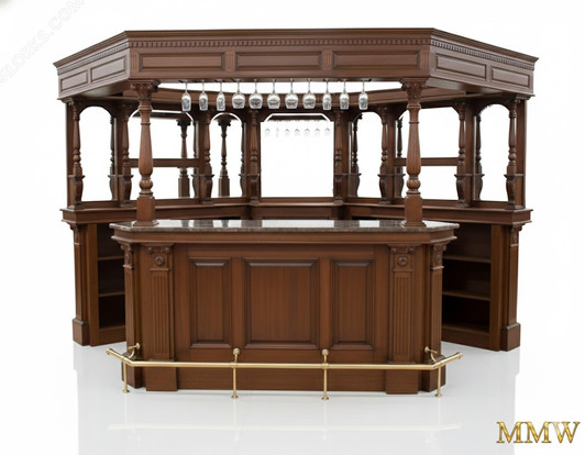 12.5ft Corner Canopy Pub Bar w/ Brass Rails