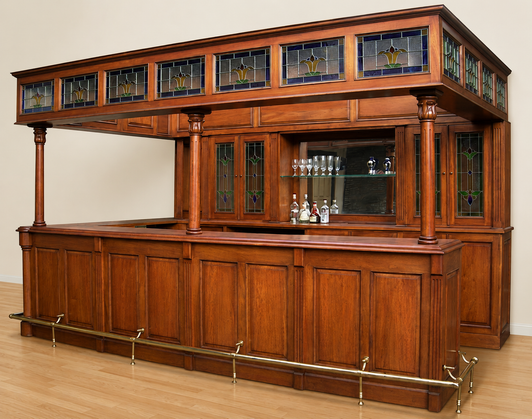 14ft Distressed Mahogany Stained Glass Canopy Pub Bar