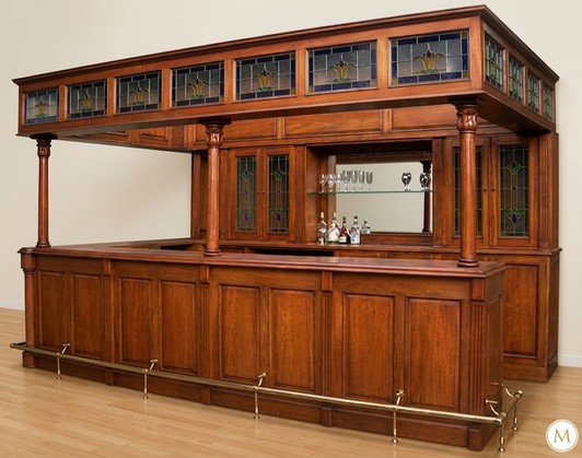 14ft Distressed Mahogany Stained Glass Canopy Pub Bar