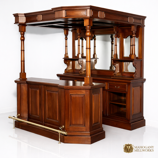 6.5ft Solid Honey Mahogany English Canopy Pub Bar
