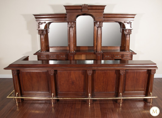 12ft Mahogany L- Shape  Pub Bar w/ Marble Top