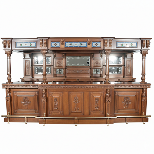 14ft Gothic Walnut Stained Glass Canopy Pub Bar