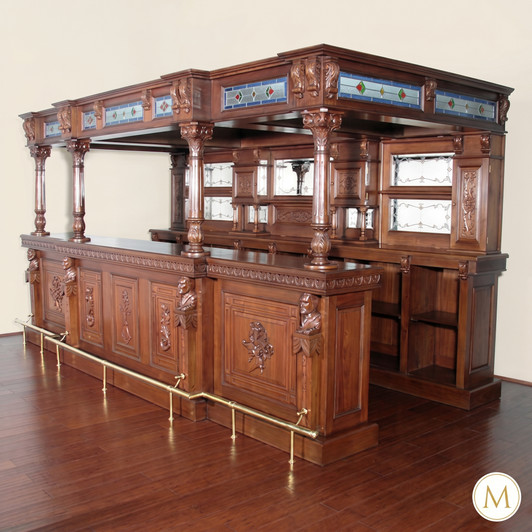14ft Gothic Mahogany Stained Glass Canopy Pub Bar