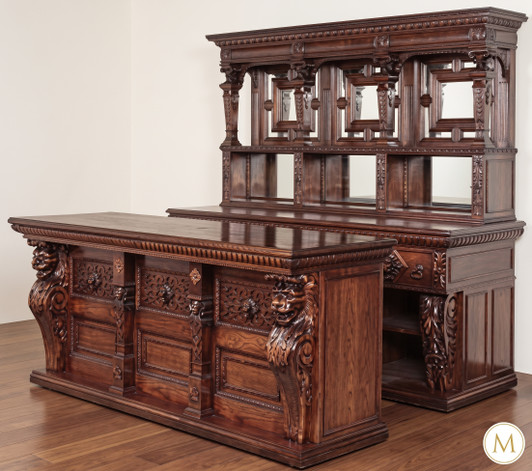 8ft Carved Walnut English Pub Bar