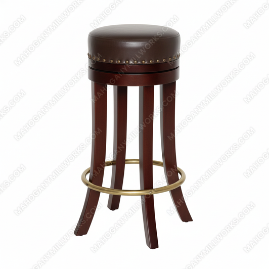 Pair of 2 Solid Mahogany Leather Swivel Bar Stools