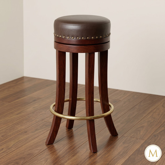 Mahogany Leather Swivel Bar Stools Pair (2)