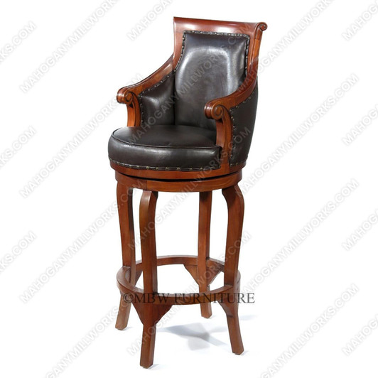Solid Mahogany Genuine Leather Swivel Bar Stool