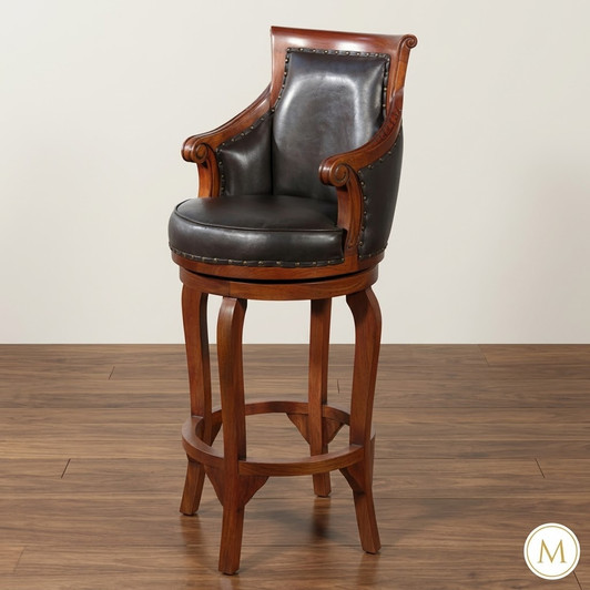 Solid Mahogany Genuine Leather Swivel Bar Stool