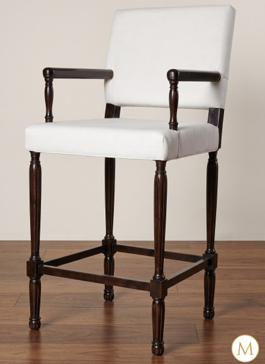 Upholstered Mahogany Barstool with Arms