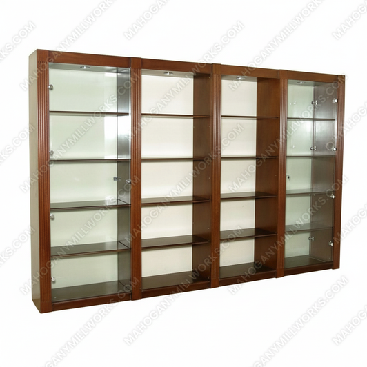 Mahogany 20 Tier Open Bookshelf Bookcase w/ 4 Glass Doors