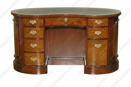 Italian Style Burl Mahogany Kidney Desk w/ Leather