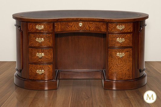 Burl Mahogany Kidney Shape Desk w/ Leather