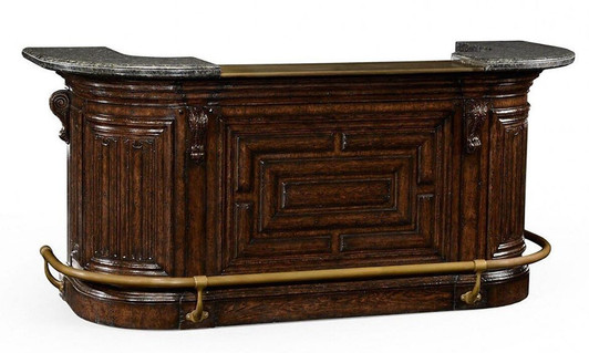 8ft Home Pub Bar Front w/ Granite Top & Rails