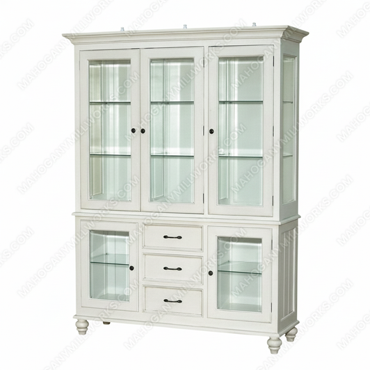 Antiqued White 3 Door Curio Display China Cabinet