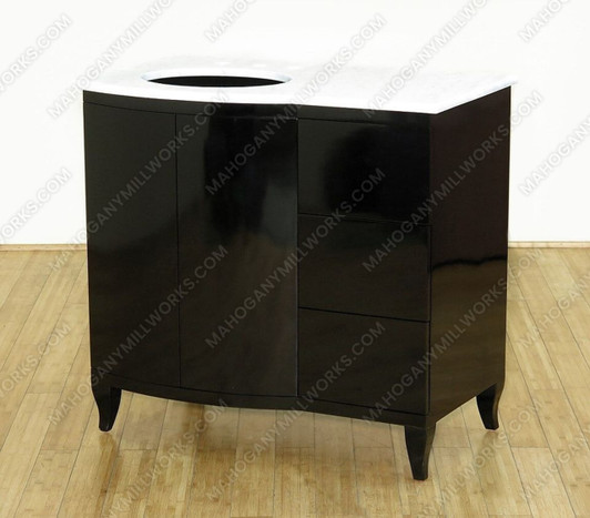 Glossy Black 3 Drawer Bathroom Vanity w/ Genuine Marble Top