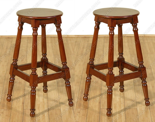Mahogany Round Seat Bar Stools 30H (Pair of 2 )