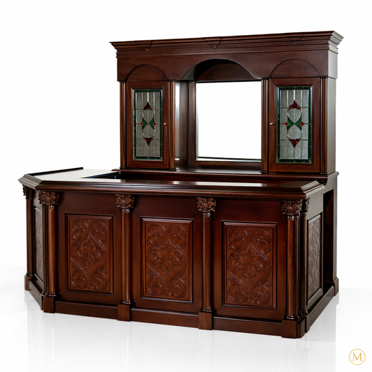 9.5ft Dark Mahogany L-Shape Pub Bar