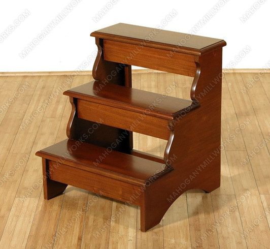 Solid Mahogany 3-Step Office Library Step Stool