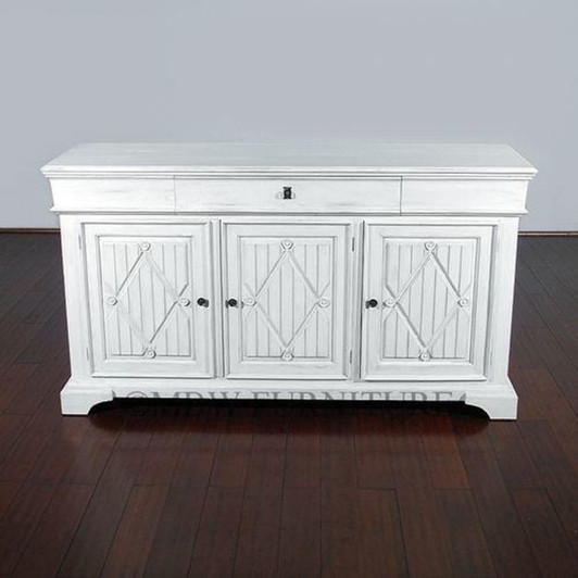 Antiqued White Solid Hardwood Sideboard Buffet Server