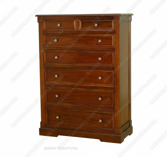 Solid Mahogany 7 Drawer Tall Boy Chest Dresser