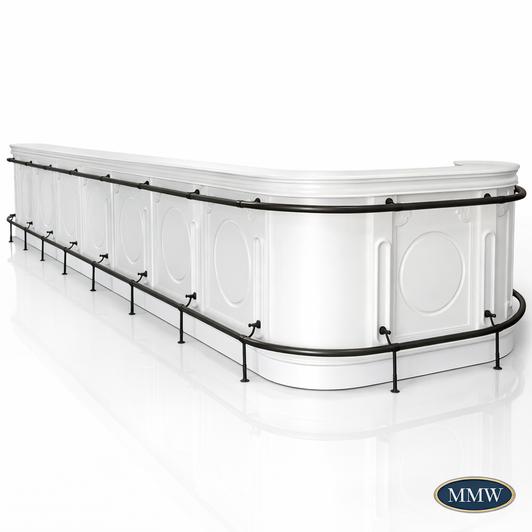 30ft Curved White Classic Pub Bar with Rails