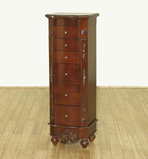 Mahogany Vintage Replica 5 Drawer Jewelry Storage Chest Armoire