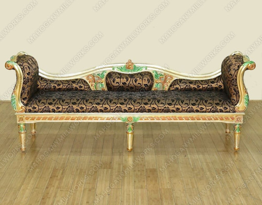 7ft Antiqued Gold Upholstered Bed Bench Chaise