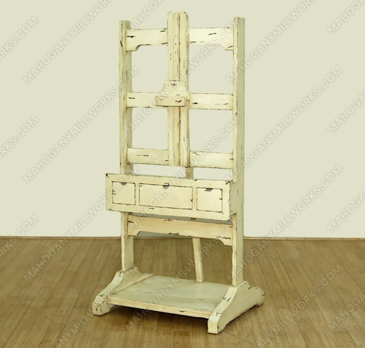 Antiqued Cream Distressed LCD TV Media Entertainment Easel Stand w/ Drawers