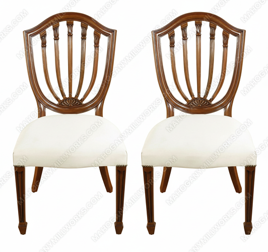 Mahogany Hepplewhite Shield Back Cream Side Chairs Pair (2)
