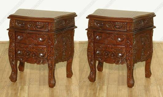 Solid Mahogany Rococo Nightstands / Bedside Tables / Chests (Pair of 2)