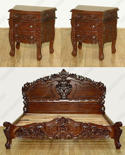 3pc Walnut Rococo Bedroom Set
