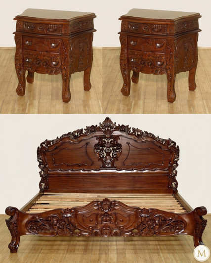 3pc Mahogany Carved Rococo Bedroom Set