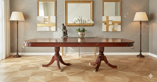 10ft Cherry Double Pedestal Inlay Rectangular Dining or Conference Table w/ Leaf