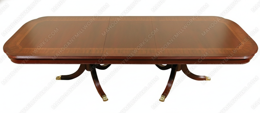 10ft Cherry Double Pedestal Inlay Rectangular Dining or Conference Table w/ Leaf