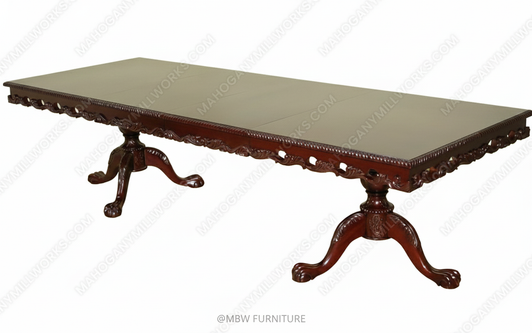 10ft Mahogany Double Pedestal Dining or Conference Table w/ Leaf Extensions