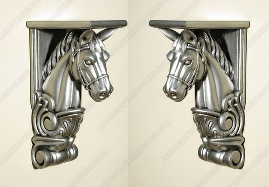 Pair of 2 Silver Carved Horse Wall Sconce Corbels