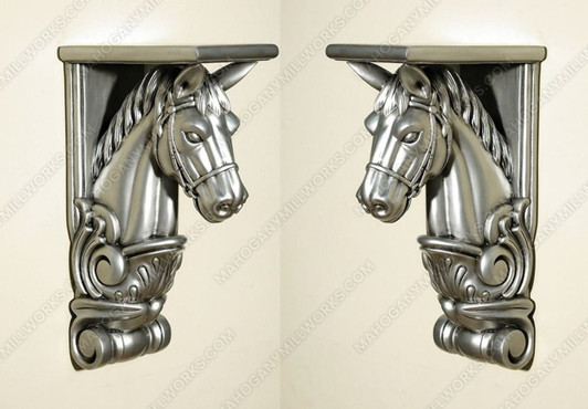 Pair of 2 Silver Carved Horse Wall Sconce Corbels