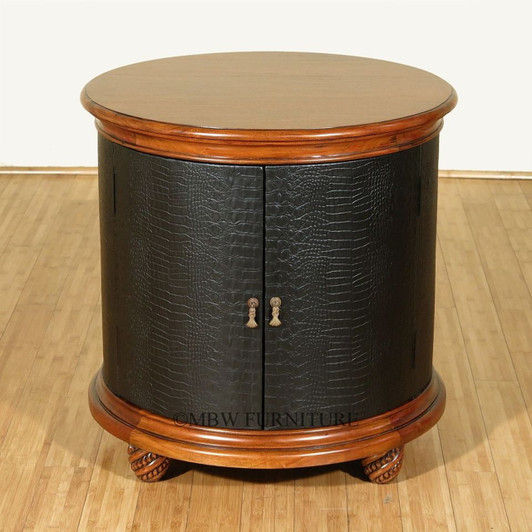 Round Faux Croc Leather Design Nightstand Bedside Table