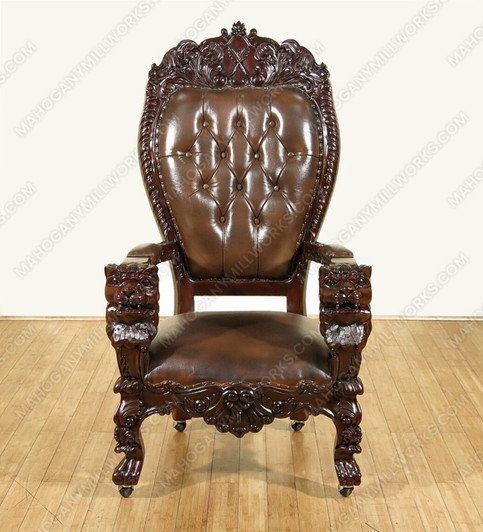 Dark Mahogany Mason Leather Gothic Office Desk Lion Arm Chair