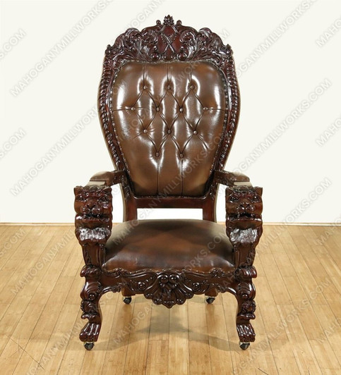 Dark Mahogany Mason Leather Gothic Office Desk Lion Arm Chair