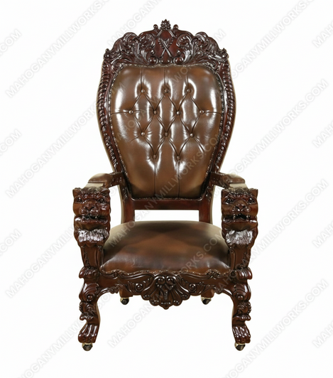 Dark Mahogany Mason Leather Gothic Office Desk Lion Arm Chair