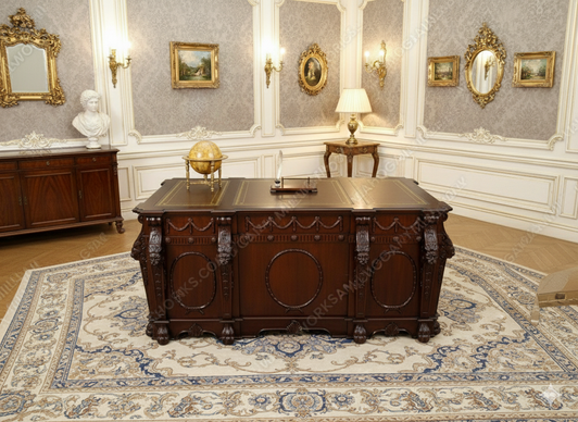 Dark Mahogany Victorian Gothic Executive Office Lion Desk w/ Leather Top