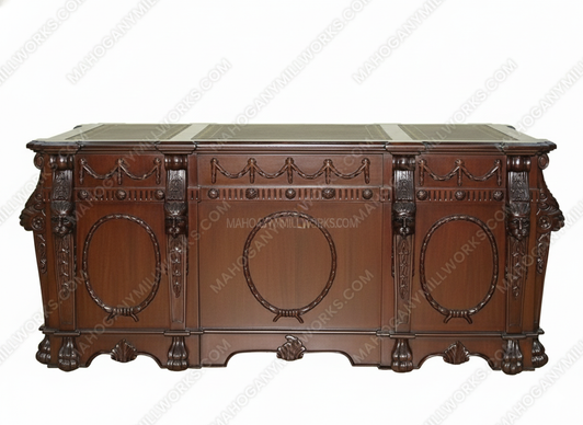 Dark Mahogany Victorian Gothic Executive Office Lion Desk w/ Leather Top