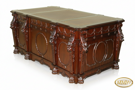 Victorian Gothic Lion Desk w/ Leather Top
